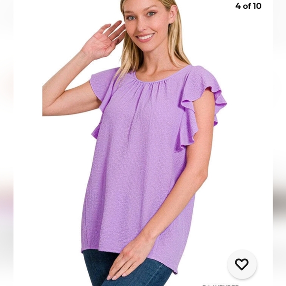 Zenana NWT Women's Purple Airflow Flutter Sleeve Ruffle Sleeve Top Size Large - Picture 1 of 8